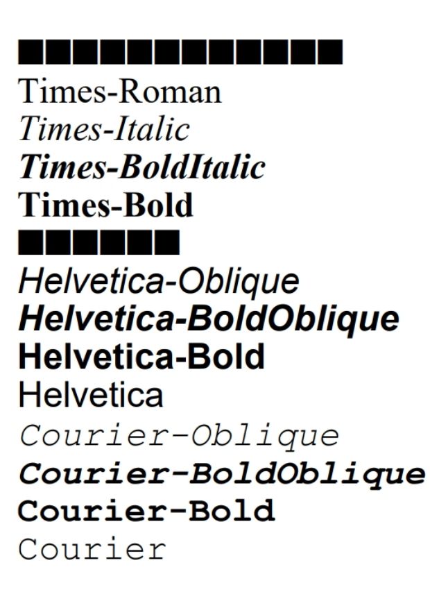 font family supported by default in ReportLab