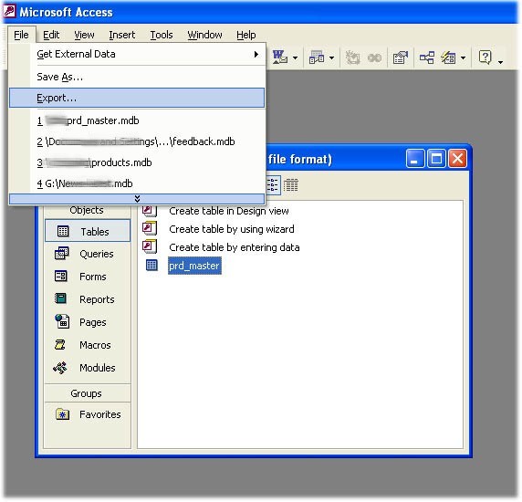 exporting table
