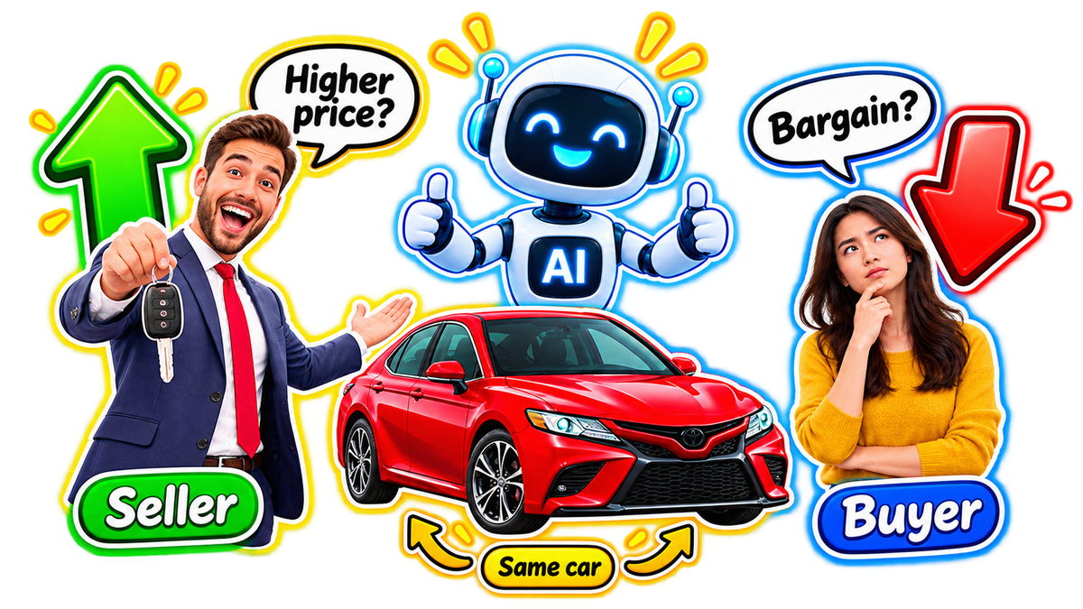 Same car, seller and buyer receiving supportive advice from AI