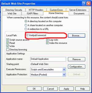 Configuration home directory in IIS