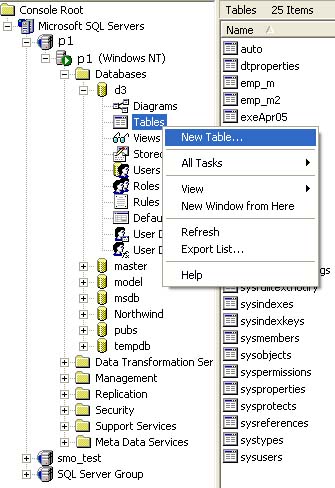 Creating New table using Enterprise Manager
