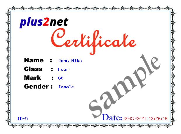 certificate with MySQL table student data