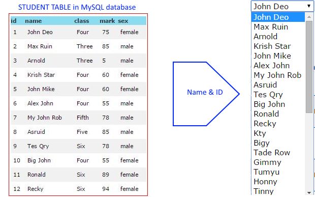 Populating Drop Down List Options Collecting Data Or Records From Mysql  Table