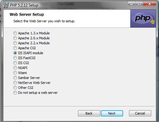 Web Server selection in PHP installation