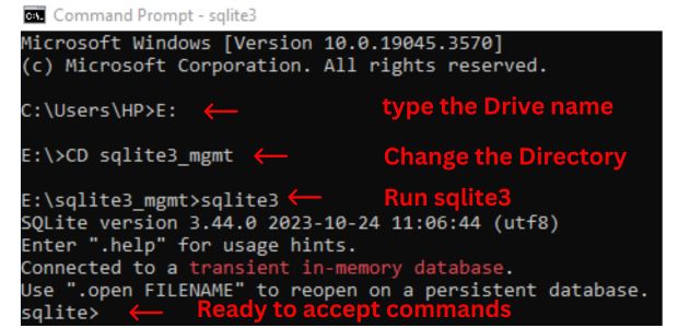 Command Prompt tool to run sqlite3