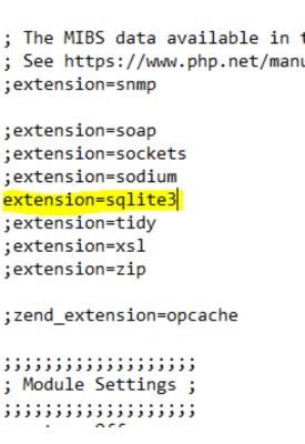 enabling sqlite3 extension inside php.ini file 
