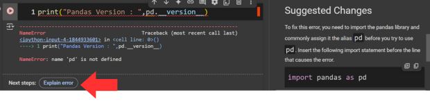 Colab AI suggesting missing imports