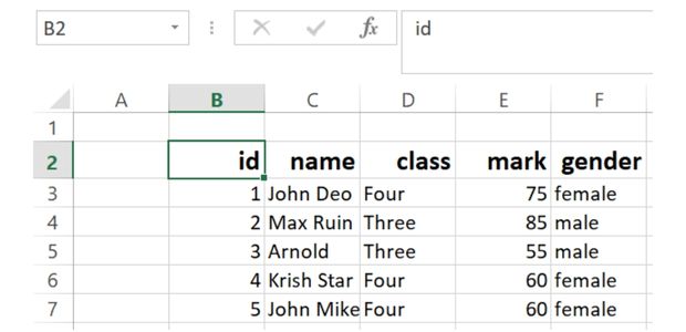openpyxl Database table using row and columns