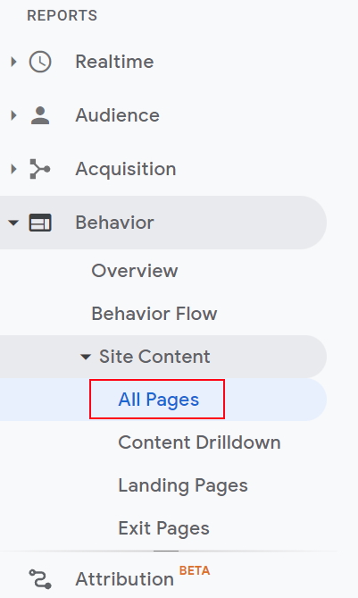 Analytics select All pages