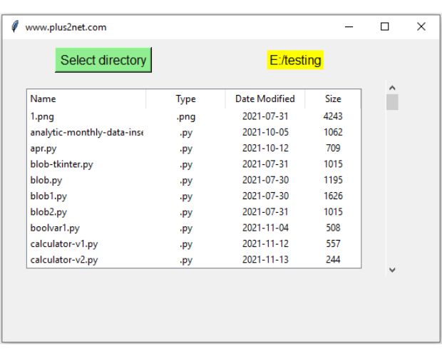 Directory Listing with Modified date, size and type  using Treeview