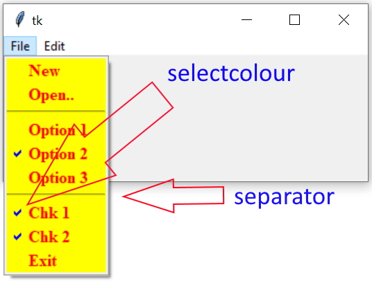 selectcolor separator option of  menu