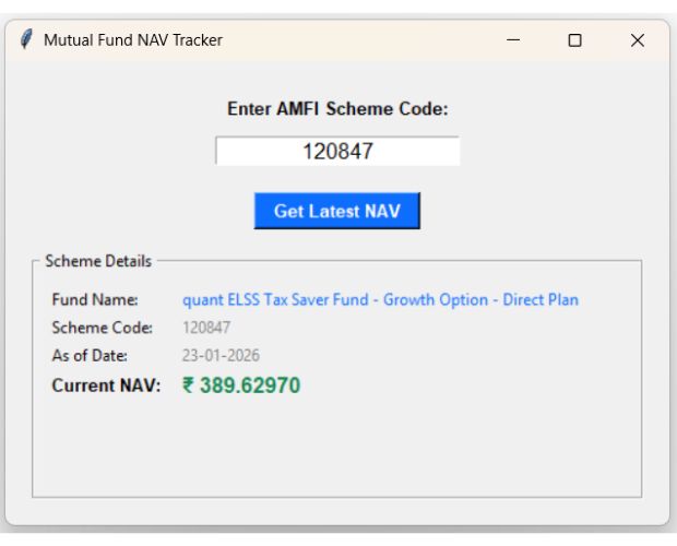 Mututal fund NAV tracking by entering scheme code