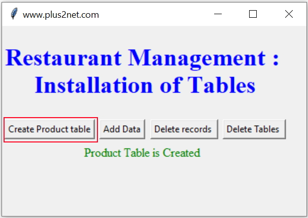 Restaurant Management table create message