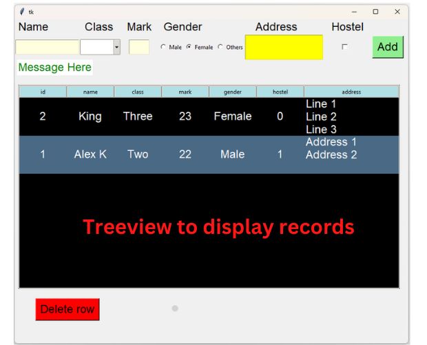 Data Entry form using Tkinter and displaying data in Treeview