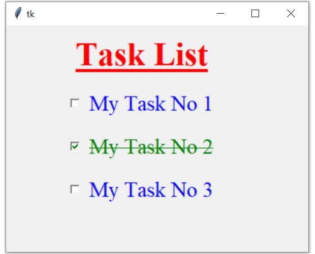 Task List using Checkbuttons in Tkinter