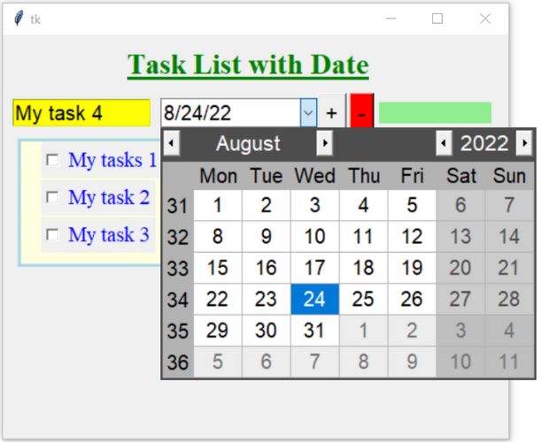 Task List with Calendar to select date