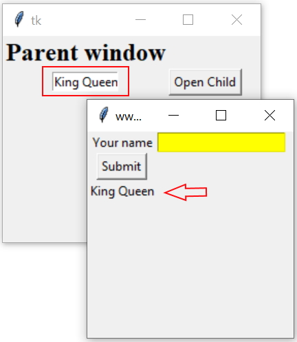 Pass data from parent to child windows