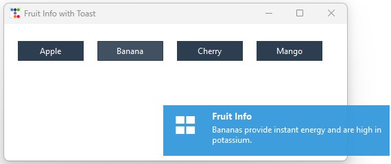 Mouse hover events and toast notification 